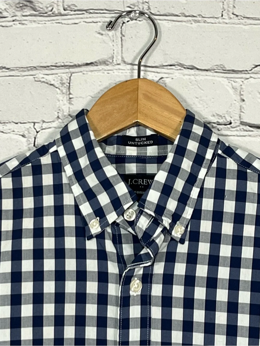 J. Crew Slim Untucked Button Up Shirt Men's Small Blue Plaid Stretch Cotton